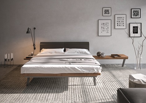 Hulsta bed,hoofdbord leer bruin_zwevend_nachtkast,plank,huelsta MADERA slapen